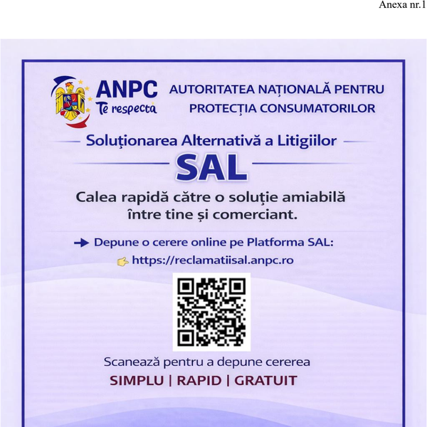 Plachetă informativă ANPC SAL